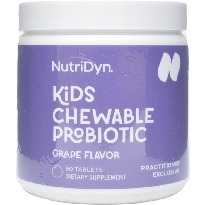 NutriDyn Kids Chewable Probiotic Grape, 60 tablets, front of jar