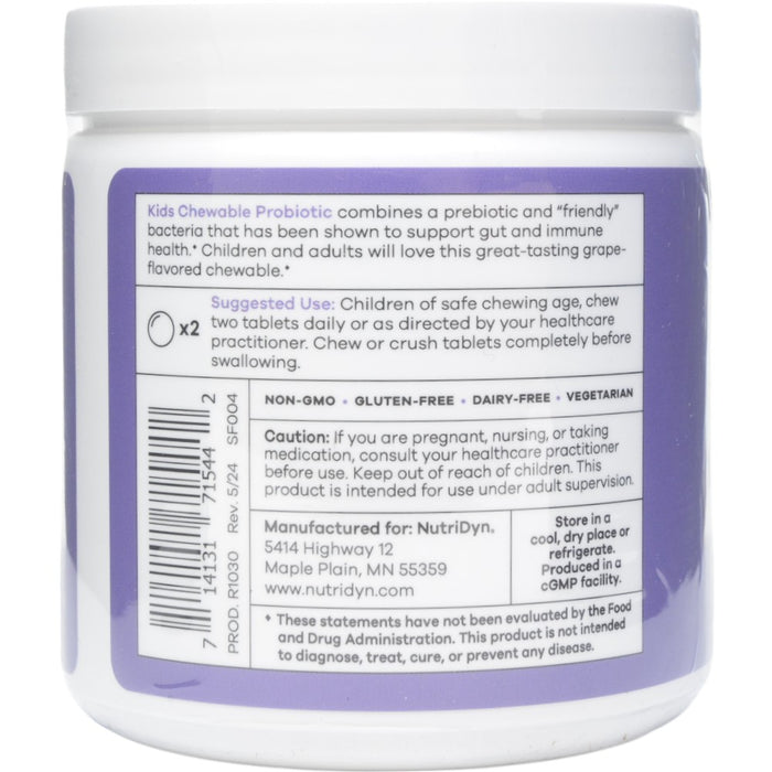 NutriDyn Kids Chewable Probiotic Grape 60 tablets suggested use label