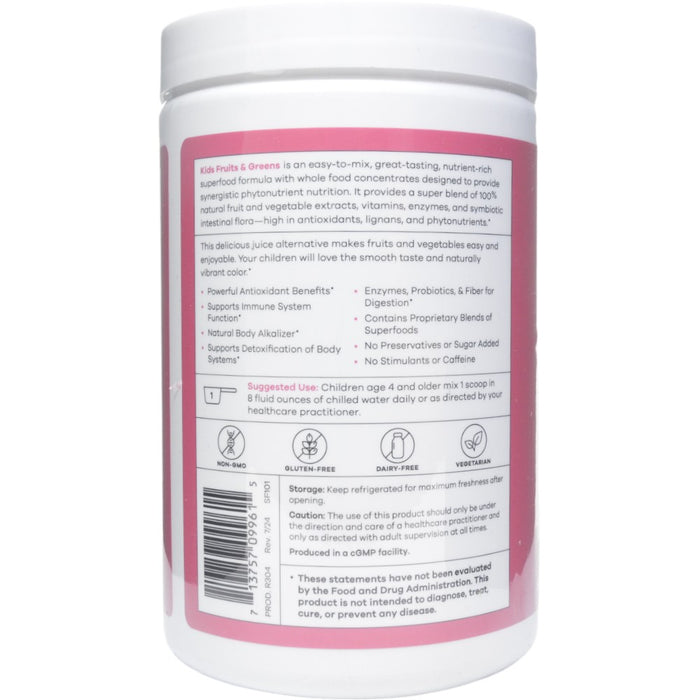 NutriDyn Kids Fruits & Greens Fruit Punch powder suggested use label