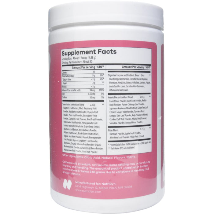 NutriDyn Kids Fruits & Greens Fruit Punch powder supplement facts label