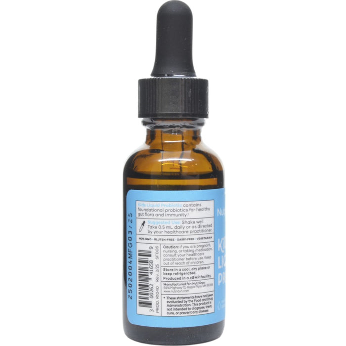 NutriDyn Kids Liquid Probiotic 0.5 fl oz suggested use label