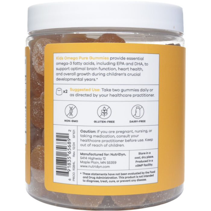 NutriDyn Kids Omega Pure Gummies 120 gummies suggested use label