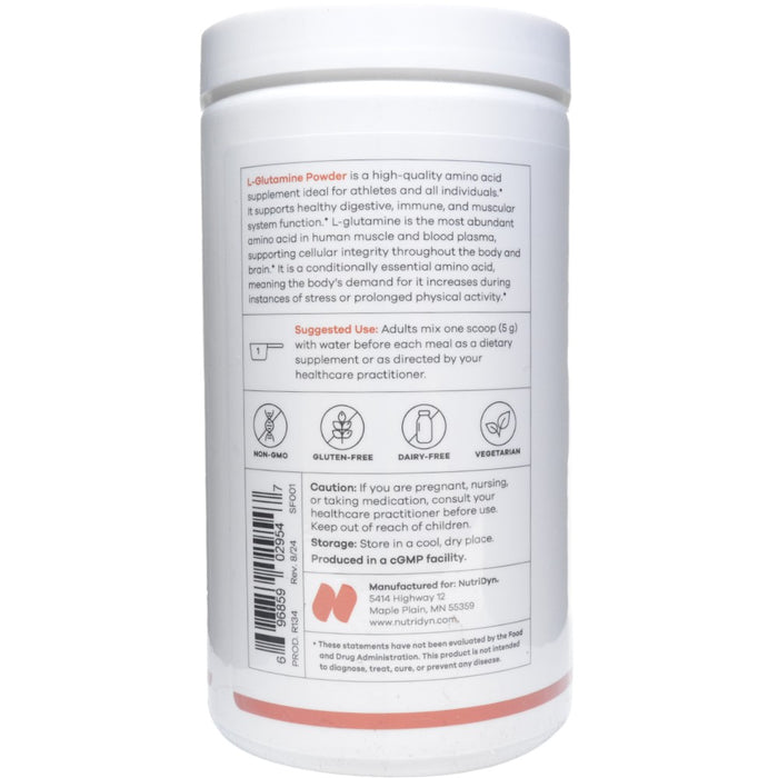 NutriDyn L-Glutamine Powder 500 g suggested use label