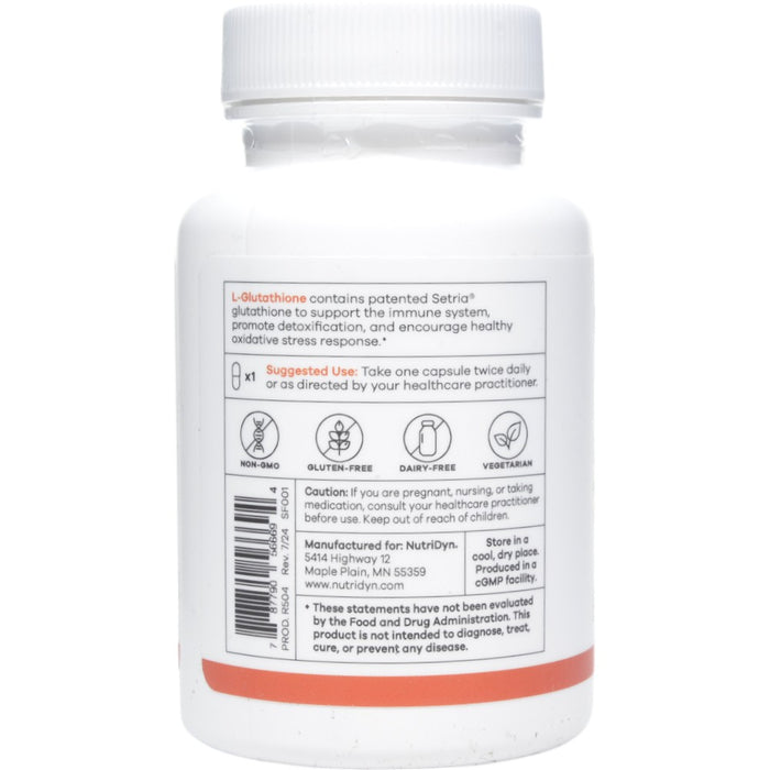 NutriDyn L-Glutathione 60 capsules suggested use label