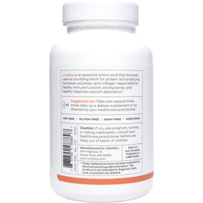 NutriDyn L-Lysine 90 capsules suggested use label