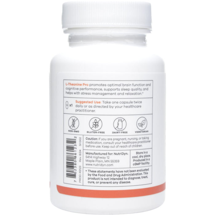 NutriDyn L-Theanine Pro 60 capsules suggested use label