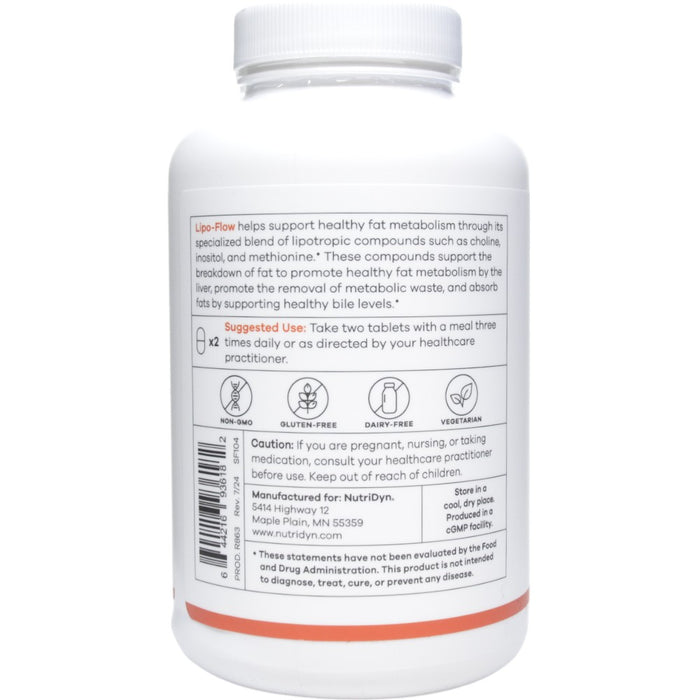 NutriDyn Lipo-Flow 180 tablets suggested use label