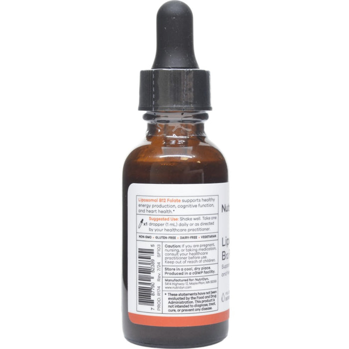 NutriDyn Liposomal B12 Folate 1 fl oz suggested use label