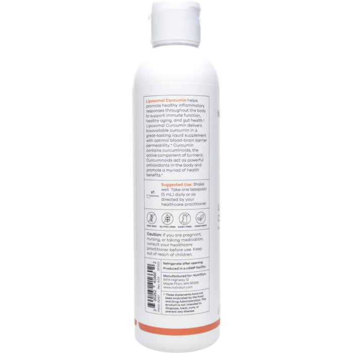 NutriDyn Liposomal Curcumin 8 fl oz suggested use label