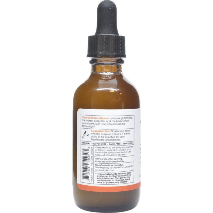 NutriDyn Liposomal Glutathione 2 fl oz suggested use label