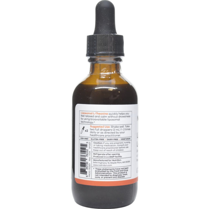 NutriDyn Liposomal L-Theanine 2 fl oz suggested use label