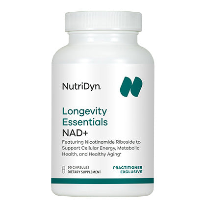 NutriDyn Longevity Essentials NAD+ supplement bottle on a white background
