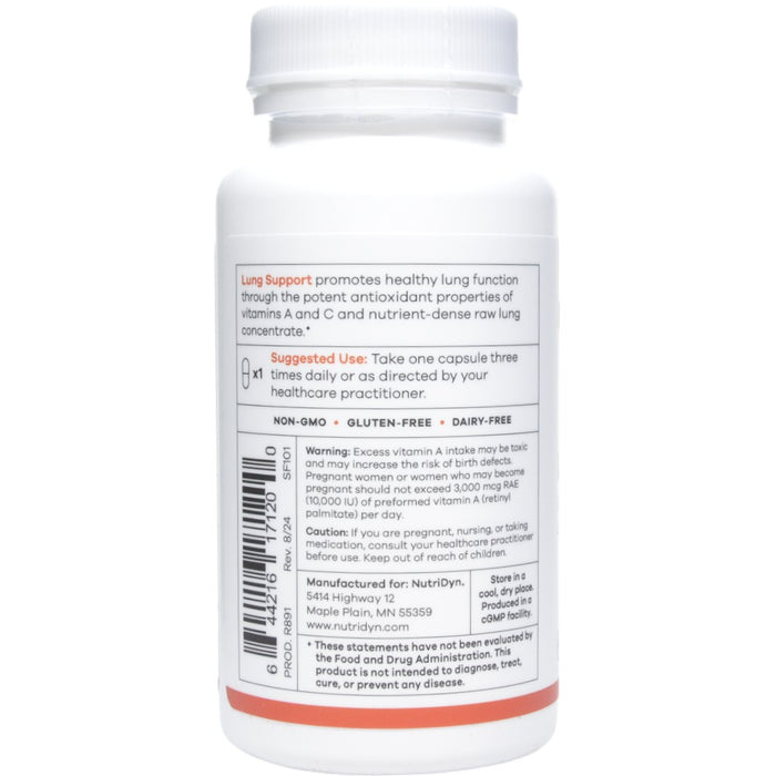 NutriDyn Lung Support 90 capsules suggested use label