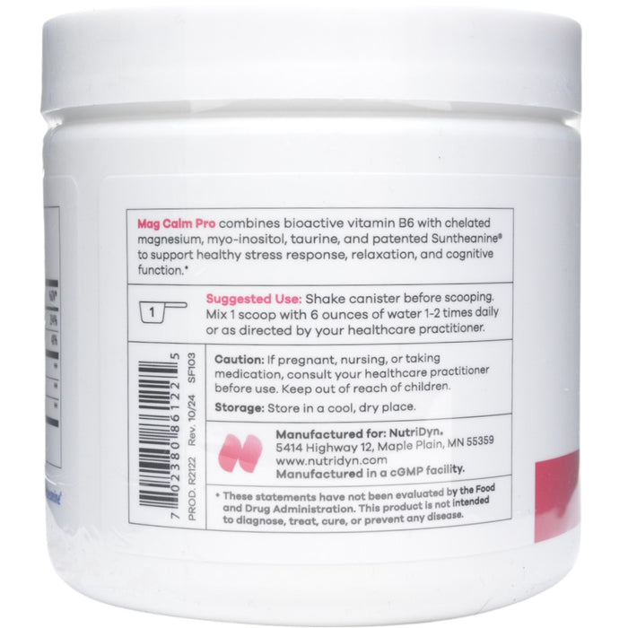 NutriDyn Mag Calm Pro powder 8.74 oz suggested use label
