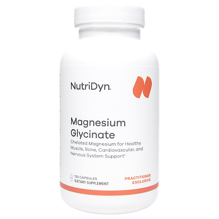 NutriDyn Magnesium Glycinate, 120 capsules, front of bottle
