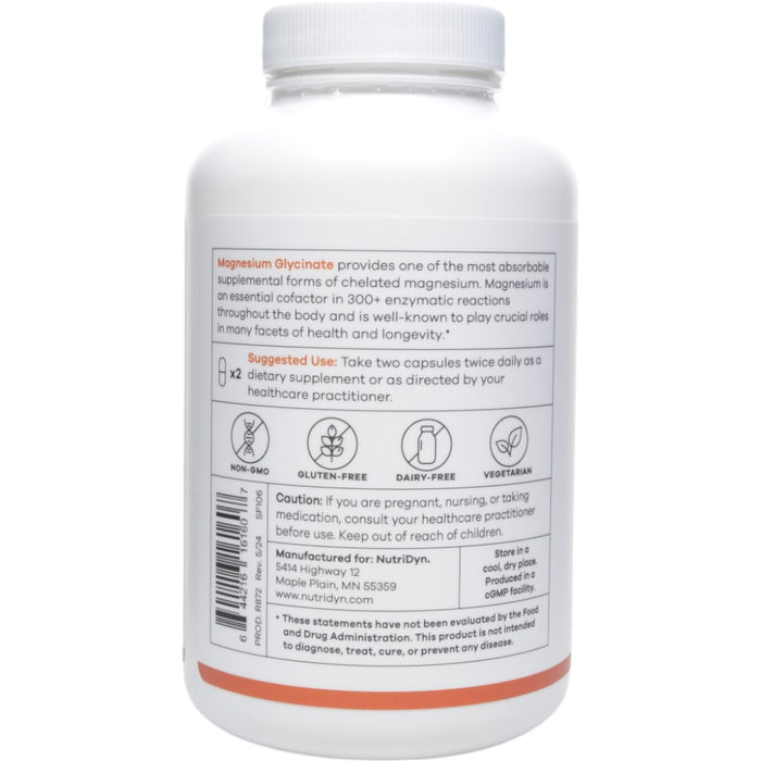 NutriDyn Magnesium Glycinate 160 capsules suggested use label