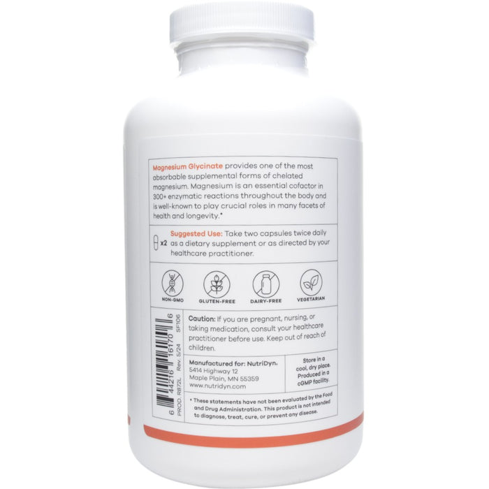 NutriDyn Magnesium Glycinate 320 capsules suggested use label