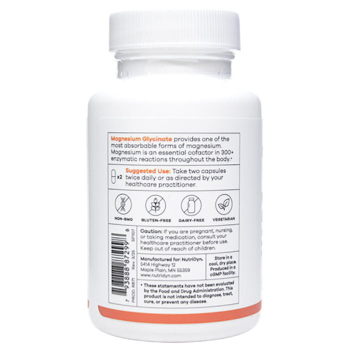 NutriDyn Magnesium Glycinate 60 capsules suggested use label