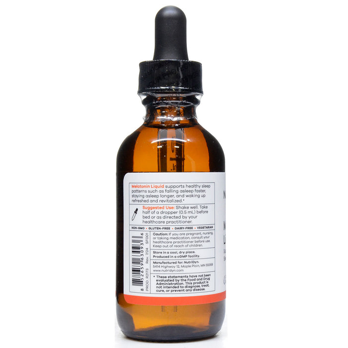 NutriDyn Melatonin Liquid 1 mg 2 fl oz suggested use label
