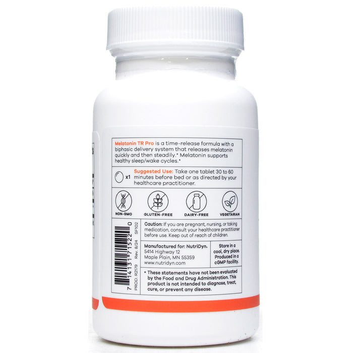 NutriDyn Melatonin TR Pro 90 tablets suggested use label