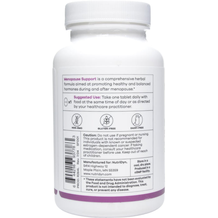 NutriDyn Menopause Support 90 tablets suggested use label
