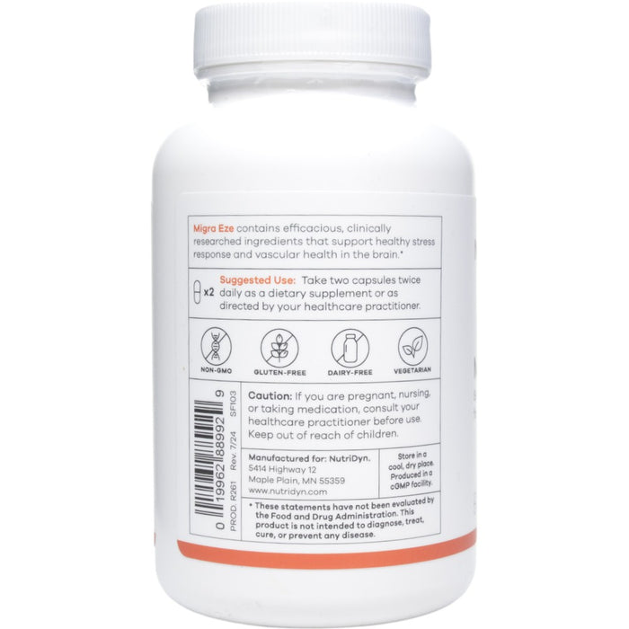 NutriDyn Migra Eze 120 capsules suggested use label