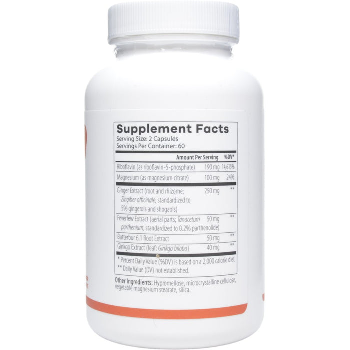NutriDyn Migra Eze 120 capsules supplement facts label