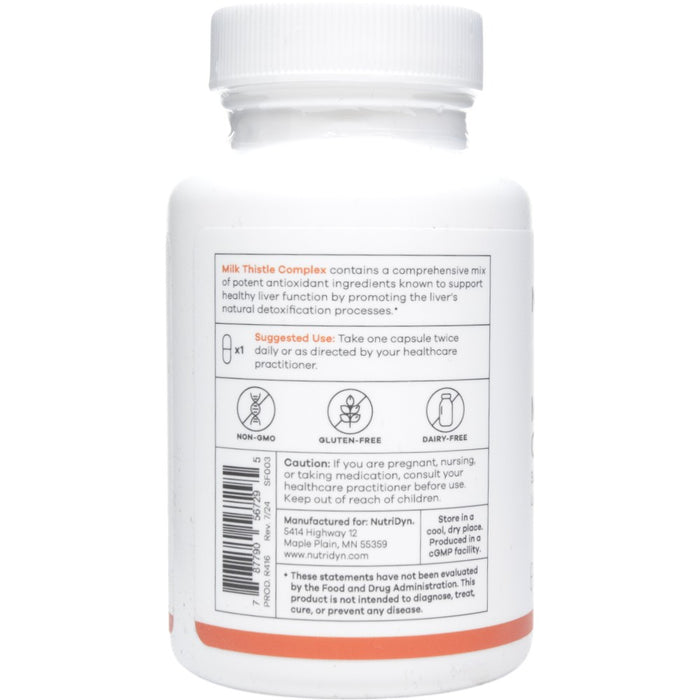 NutriDyn Milk Thistle Complex 60 capsules suggested use label