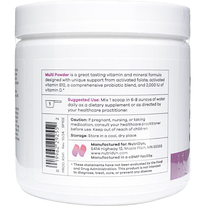 NutriDyn Multi Powder 5.77 oz suggested use label