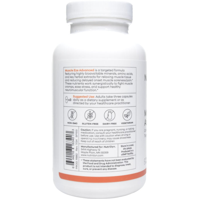 NutriDyn Muscle Eze Advanced 120 capsules suggested use label