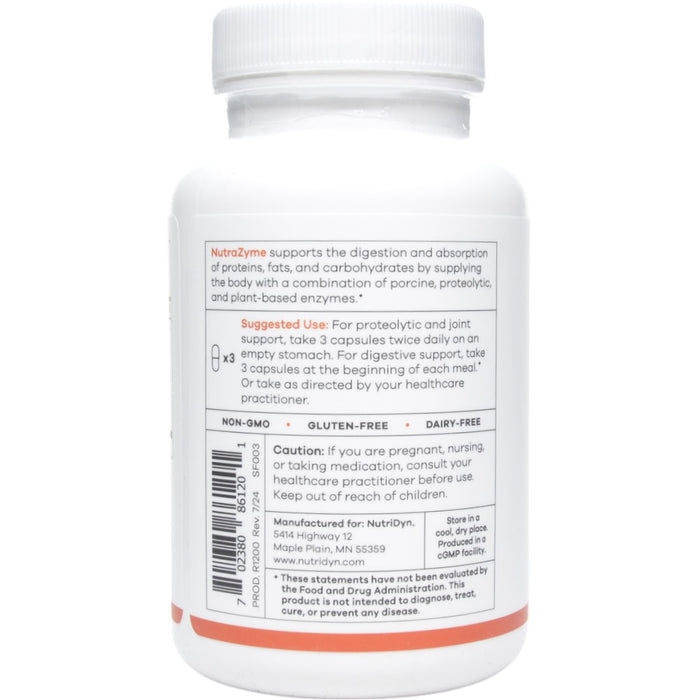 NutriDyn NutraZyme 120 capsules suggested use label