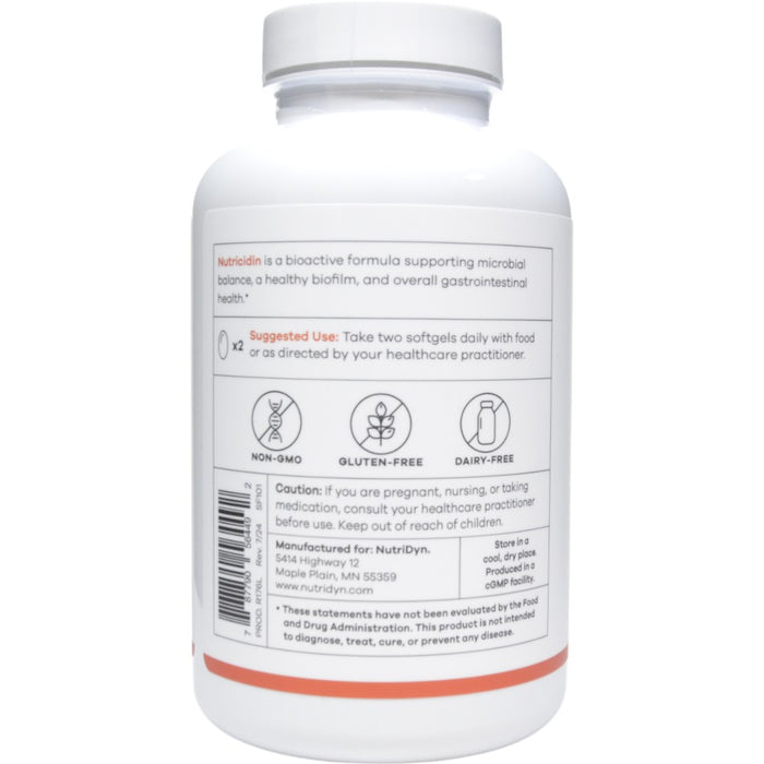 NutriDyn Nutricidin 120 softgels suggested use label