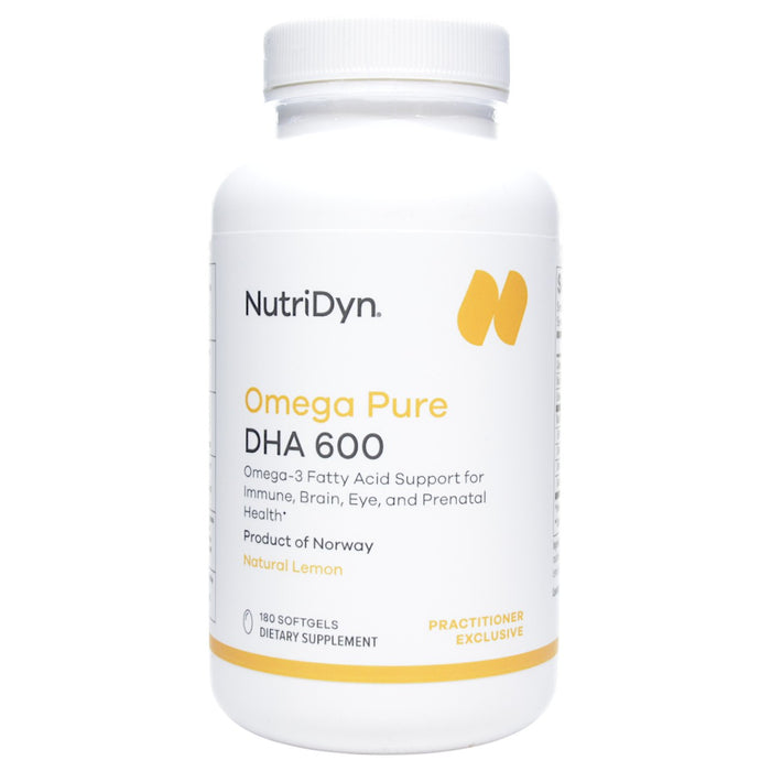 NutriDyn Omega Pure DHA 600, 180 softgels, front of bottle