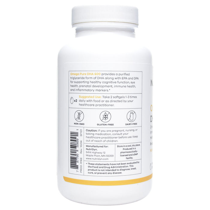 NutriDyn Omega Pure DHA 600 180 softgels suggested use label
