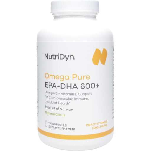 NutriDyn Omega Pure EPA-DHA 600+, 120 softgels, front of bottle