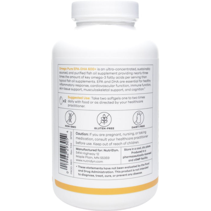 NutriDyn Omega Pure EPA-DHA 600+ 120 softgels suggested use label