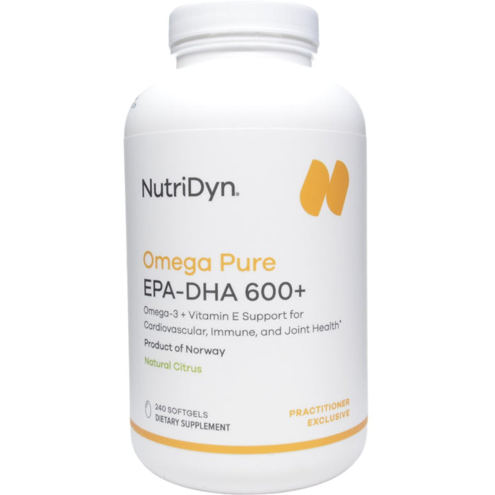 NutriDyn Omega Pure EPA-DHA 600+, 240 softgels, front of bottle