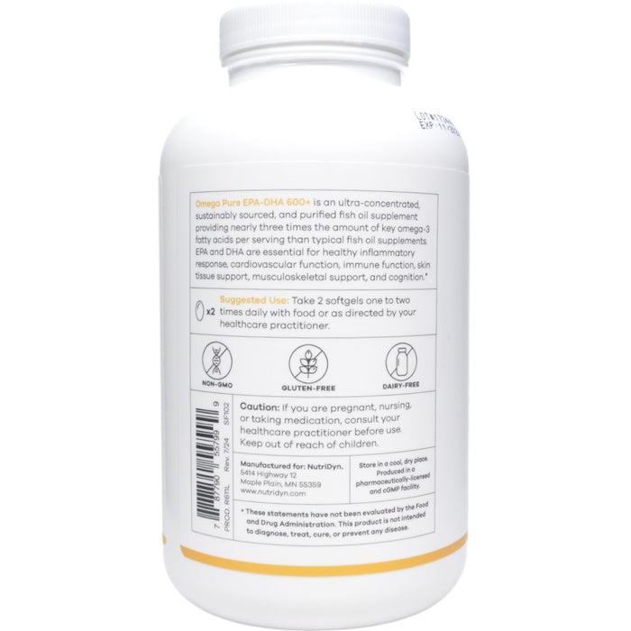 NutriDyn Omega Pure EPA-DHA 600+ 240 softgels suggested use label