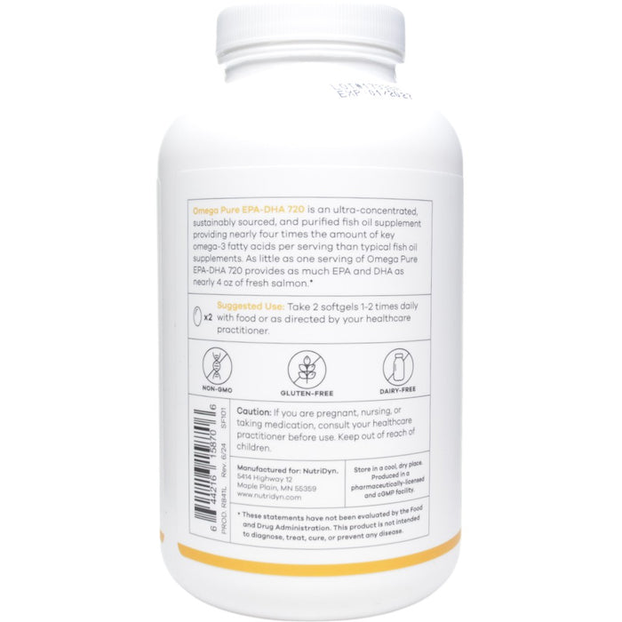 NutriDyn Omega Pure EPA-DHA 720 240 softgels suggested use label