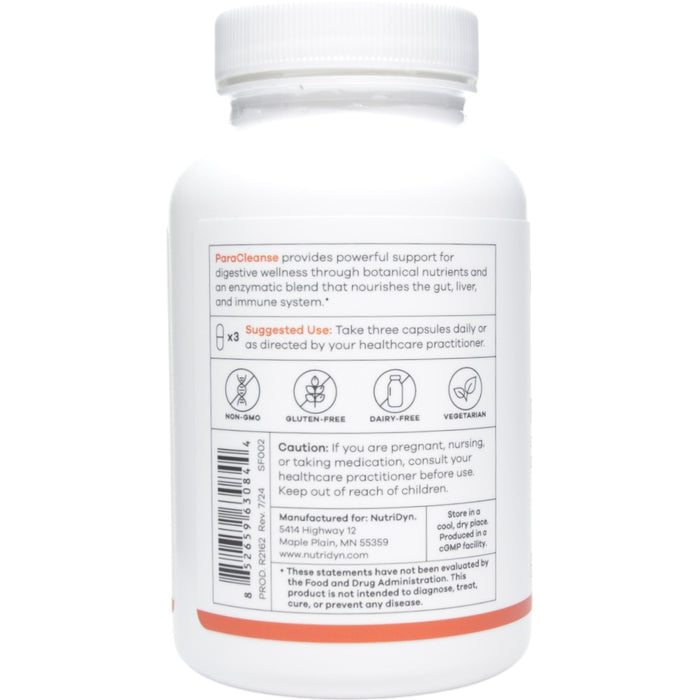 NutriDyn ParaCleanse 90 capsules suggested use label