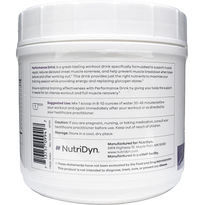 NutriDyn Performance Drink powder suggested use label