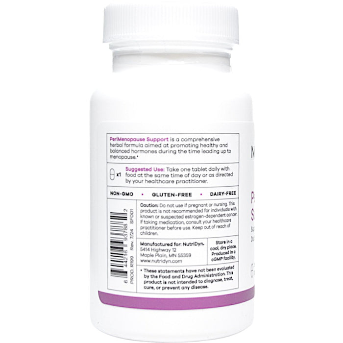 NutriDyn PeriMenopause Support 30 tablets suggested use label