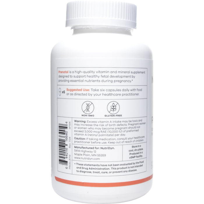 NutriDyn Prenatal 180 capsules suggested use label