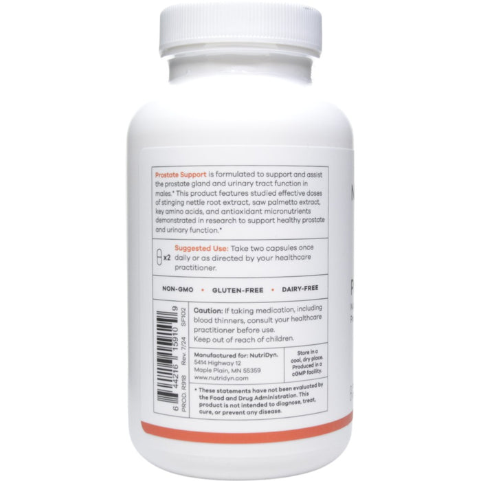NutriDyn Prostate Support 120 capsules suggested use label