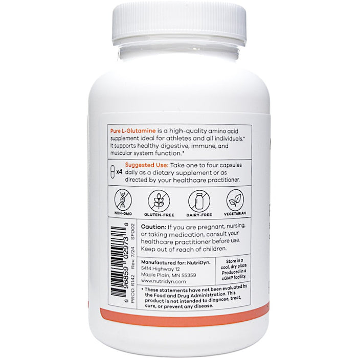NutriDyn Pure L-Glutamine 120 capsules suggested use label