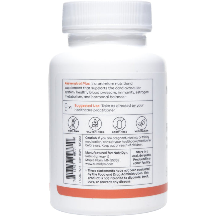 NutriDyn Resveratrol Plus 60 capsules suggested use label