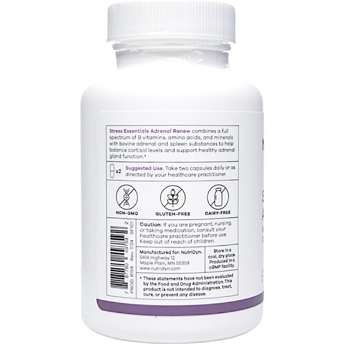 NutriDyn Stress Essentials Adrenal Renew 60 capsules suggested use label