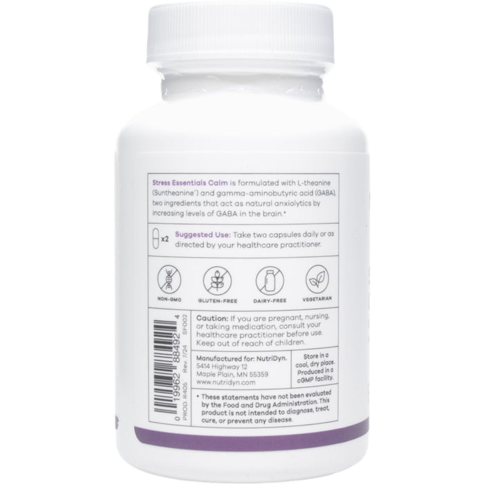 NutriDyn Stress Essentials Calm 60 Vegetarian capsules suggested use label