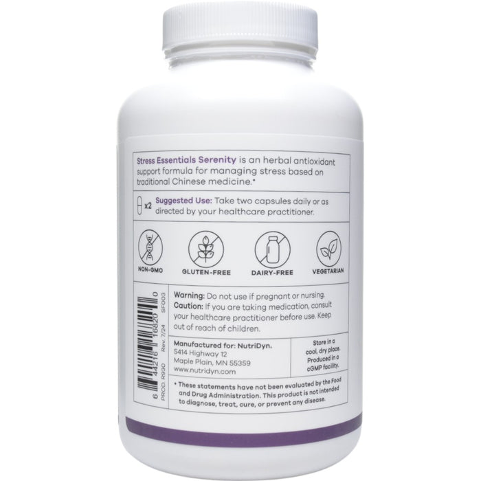 NutriDyn Stress Essentials Serenity 180 capsules suggested use label