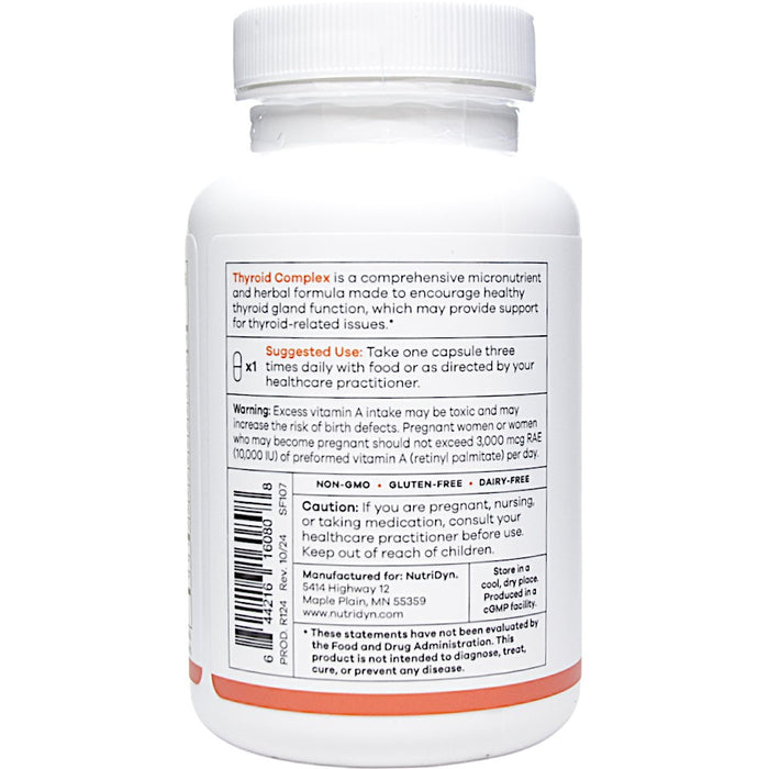 NutriDyn Thyroid Complex 90 capsules suggested use label